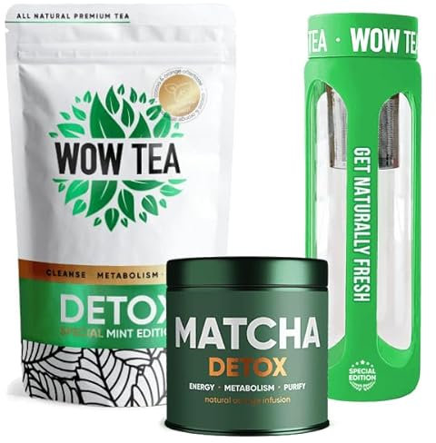 WOW TEA: Premium Matcha Entgiftungstee, Minze Entgiftungstee mit Grüntee Infuser Flasche