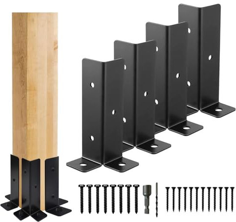 4Pcs Deck Post Anchor Base Brackets,Adjustable Fence Post Brackets with 20Pcs Screws,Thick Solid Steel Pergola Brackets,Concrete Post Brackets Fit 1.5x1.5, 2x2, 2x4, 4x4