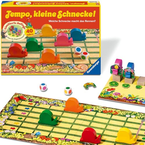 Ravensburger Kinderspiel 23034 - Tempo kleine Schnecke 40 Jahre Jubiläum, beliebtes Schneckenrennen mit zusätzlicher Siegerehrung, Brettspiel für Mädchen und Jungen, 2-6 Spieler, ab 3 Jahren
