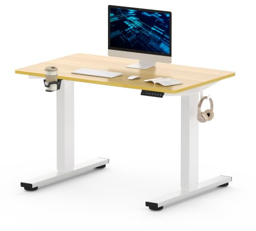 FLEXISPOT Electric Standing Desk ONE PIECE Height Adjustable Sit Stand Up Desk with Memory Smart Panel, Maple, 110x54cm