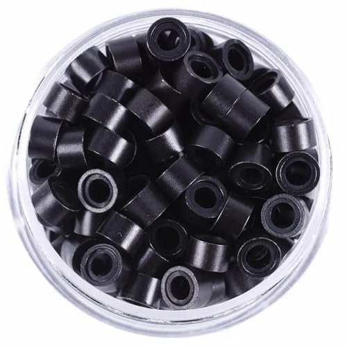 500 Pcs 5.0mm Silicone Micro Rings for I Tip Stick Hair Extensions - Aluminum Lined Beads for Silicone Nano Rings - Black