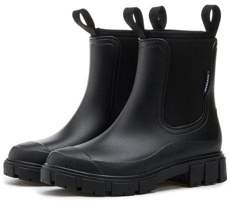 MIEHUIAI Stivali di Gomma Donna Stivali Pioggia Impermeabili Chelsea Ankle Boots Moda Rain Boots Outdoor Antiscivolo Stivali da Giardino(Nero,38 EU)