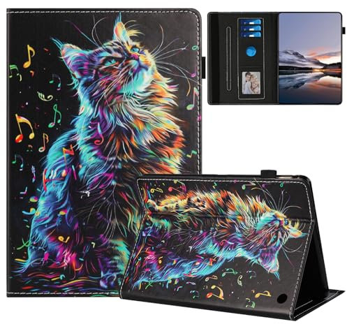 DayQiQiPu Case for Amazon Fire HD 10/HD 10 Plus (10.1 Inch, 11th Gen, 2021) PU Leather Pussycat Pattern Flip Card Slots Holder Stand with Auto Wake/Sleep Protective Cover,05