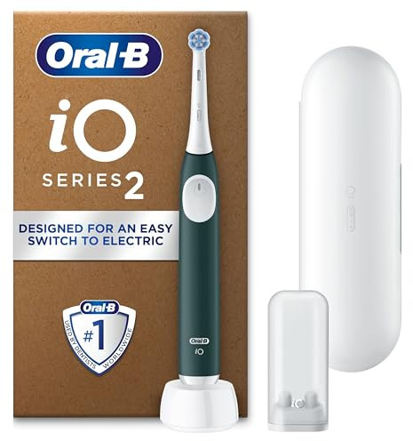 Oral-B iO2 Electric Toothbrush, 1 Gentle Care Toothbrush Head, 1 Travel Case, 1 Travel Refill Holder, Oral B Toothbrush for Adults (Forest Green), Designed by Braun