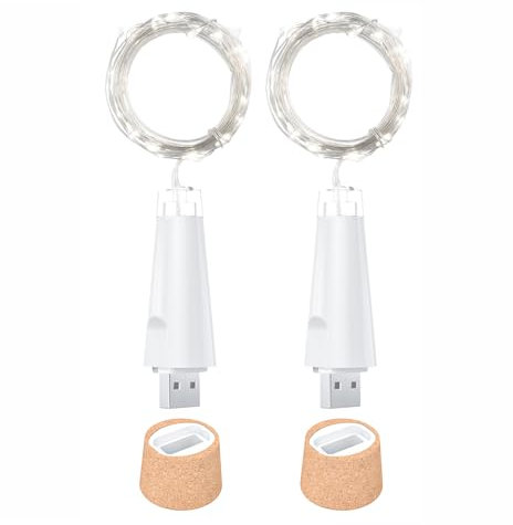 Ceepko Guirlande Bouteille USB Rechargeable LED Bouchon 20 LEDs Fil de Cuivre pour Décoration Bouteille Vin Table Fête DIY