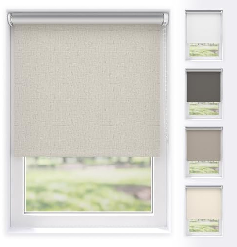 EFIXS Verdunkelungsrollo Silver Reflex mit & ohne Bohren, Breiten: 60-240, Höhe 190 cm, Hier: 200 x 190 cm, Leinen, Premium Rollo Verdunkelung mit Kettenzug, Thermo Rollo zum Klemmen, Thermorollo