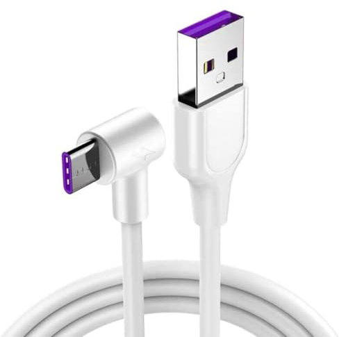 OOYES USB C Charger Cable,90 Degree Right Angle Sync & Fast charger Cord,5A Type C Fast Charging Cable,USB to USB C Standard Charging Cable For Sam-sung & all Type C Devices(White, 1.5m)