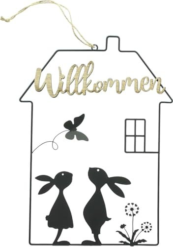 Osterdekoration schwarz – Metall Türdekoration Ostern – Fensterdekoration 28 x 21 cm – Frühlingsdekoration Landhausstil – Osterdeko Hasen