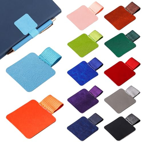 Alovez 12 Stück Stiftringhalter, Selbstklebender Lederstifthalter, Notizbuch, Elastischer Stifthalter Selbstklebender Stiftring für Tablet, Tagebuch, Kalender, Planer, Notizbuch