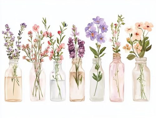 Flower Paint by Numbers for Adults, DIY Adult Paint by Number Plant Pattern Design, Acrylic Paintngs On Clear Symbols Colored, Easy Acrylic Pigment Drawing Paintwork for Wall Decor, 150x100cm,Model860
