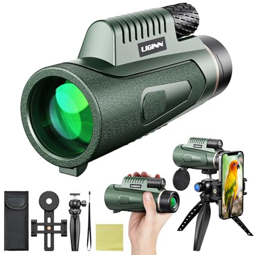 Ant Warrior Telescopio Monocular, 12 x 50 HD Monocular para Movil, Prismáticos Monocular, Monocular Largo Alcance, FMC BAK4 Prisma Monocular, para observación Caza y Camping (Verde)