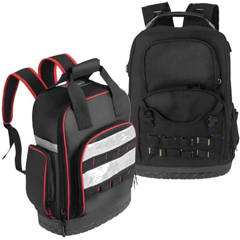 Truevaste Werkzeugrucksack Groß, Werkzeug Rucksack Herren mit USB-Anschluss, Tool Bag aus 600D Oxford Stoff mit Mehrfach Innenfächer, Wasserdichter Boden, Werkzeugtasche für Elektriker, Bau (2 Stilen)