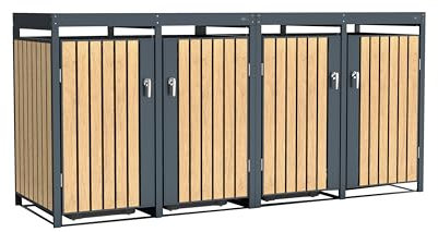 AXI Leon Wheelie Bin Storage with planter in Anthracite & Wood look | Bin Storage Wheelie 4 containers - Max. 240L - Bin Sheds, Dust Bin Shed with excellent ventilation