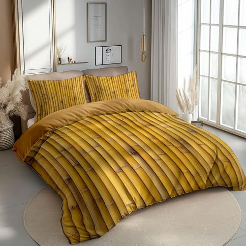 CozyRest Bambuszaun Bettwäsche Set Senfgelb Bettdeckenbezug mit Reißverschluss Pflegeleicht Mikrofaser Hypoallergen 180 x 200 cm 2 Kissenbezug 80x80 cm