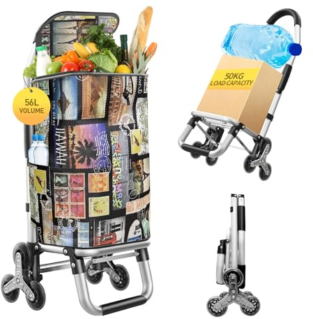 Carrello della spesa 3 in 1 resistente, carrello pieghevole a mano con 6 ruote | Carrello della spesa da 49,9 kg, portatile, borsa impermeabile per trasloco, campeggio