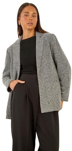 Roman Petite Herringbone Pocket Blazer for Women UK - Ladies Everyday Autumn Winter Revered Collar Comfy Soft Evening Vacation Work Party Night Out - Petite Black - Size 16