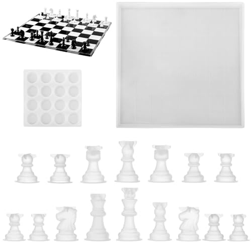 Kit complet de moules d'échecs pour projets de bricolage, moules en résine de silicone pour pièces d'échecs, moules de moulage époxy 3D pour travaux manuels