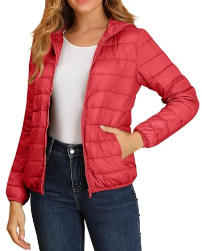 FUPODD Steppjacke Damen Leicht Mit Kapuze Steppmantel Kurz Große Größen Winterjacke Damen Warm Packbar Jacken Mit Zip Taschen Daunenjacke Outdoor Puffer Jacke Winter Gesteppt Mantel Frauen Übergang