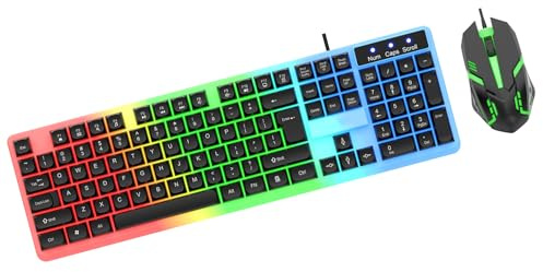 Laikoutd 104 Keys Gaming Keyboard and Mouse Combo with LED Backlit Quiet Computer PC USB Corded Keyboards Corded Gaming Mouse Set