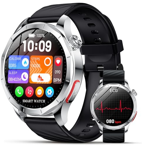 Lgnitek 2026 Neu Smartwatch Herren mit EKG/HRV/BMI/Harnsäure, 1,43 AMOLED Gesundheitsuhr mit 24H Blutdruck SpO2 Schlafmonitor SOS-Notruf Fitnessuhr für Android/iOS