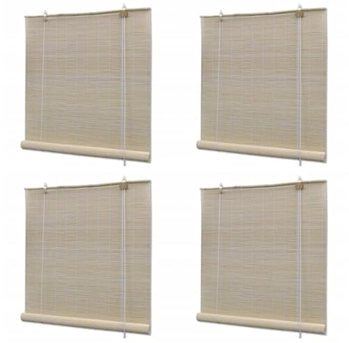 Bambusrollos Natur, 4 Stück, 120x160 cm, Sichtschutz für Fenster, Tür und Innenbereich, leicht anzubringen, langlebiges Naturmaterial