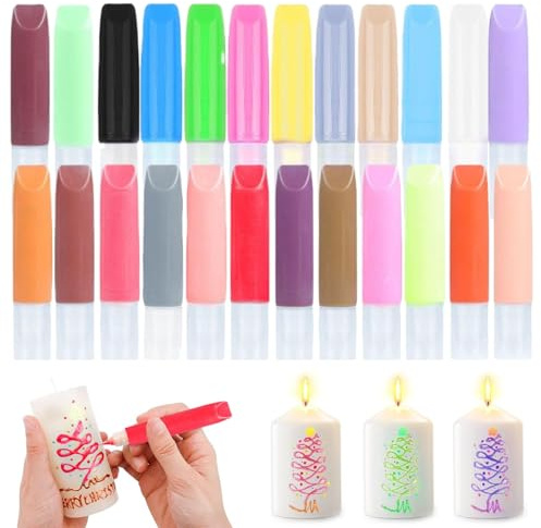 Rbleote 24 Stück Kerzenstifte, 24 Farben 10ml KerzenBemalen Set, Wachsstifte für Kerzen, Candle Pen, Kerzenfarbe Kerzenpen, Kerzenstifte zum Verzieren für DlY Kerzen Dekorieren, Keramik, Anmalen