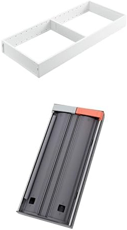 Blum Bundle AMBIA-LINE Schubladen-Organizer aus pulverbeschichtetem Stahl | 47×20×5 cm | Seidenweiß + AMBIA-LINE Folienschneider | 2-in-1 Cutter für Frischhalte- & Alufolie bis Ø46 mm