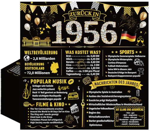 Yomover Servietten 70 Geburtstag Mann Frau, 50 Stück Deko 70 Geburtstag Papierservietten, Schwarz Gold Zurück in 1956 Tischdeko Party Servietten Für Männer Und Frauen