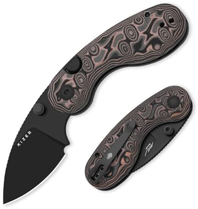 Kizer Microbe EDC Klappmesser mit Drop Point Klinge, V2742M1 | 5,5 cm AEB-L-Stahl Klinge und Micarta-Griff mit Schwarz-Rosa-Wirbelmuster, EDC Messer für Camping und Wandern