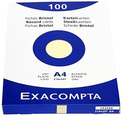 Exacompta 13326E Packung mit 100 Karteikarten, DIN A4, blanco, ideal für Notizen, Gelb, 1 Pack