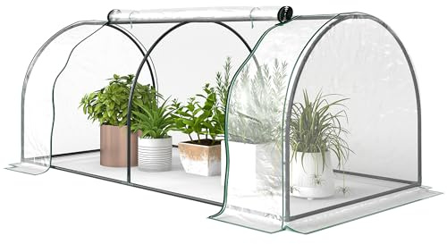 Outsunny 7' x 3' x 2.5' Mini Greenhouse, Portable Tunnel Green House with Roll-Up Zippered Door, UV Waterproof Cover, Steel Frame, Clear