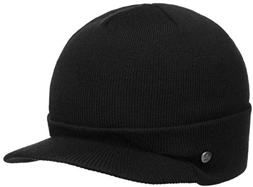 LIERYS Fine Merino Strickcap Damen/Herren - Wintermütze aus Merinowolle - Strickmütze in One Size (54-59 cm) - Mütze mit Schirm Herbst/Winter schwarz One Size