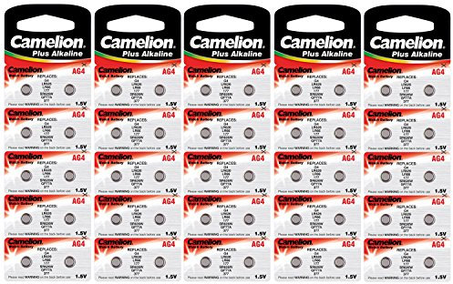 Camelion 12001004B50 Plus Lot de 50 Piles Bouton alcalines AG4 LR66 LR626 377