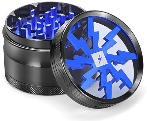 Herb Grinder Clear Cover, Portable Grinder Herb with Sifter and Magnetic Grinder for Most Herbs with Pollen Scraper 63mm 4 Layers (Blue)