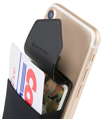 Sinjimoru Handy Kartenetui für Kreditkarten & Bargeld, Slim Wallet Smartphone Kartenhalter zum aufkleben ID Card Holder für iPhone und Android. Sinji Pouch Flap Schwarz