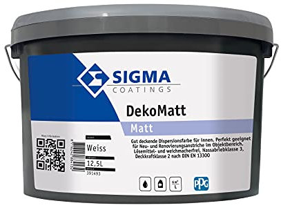 SIGMA Deko Matt weiss, 12,5L - Wirtschaftliche, gut deckende Innen-wandfarbe auf allen im Innenbereich üblichen Untergründen.