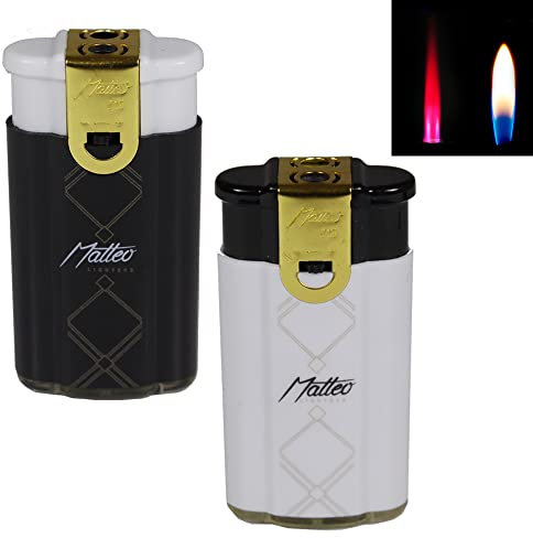 Matteo Feuerzeug Twin-GO 2 in 1 mit Turboflamme oder Normalflamme Turbo Feuerzeug Gas Lighter (Schwarz + Weiss)