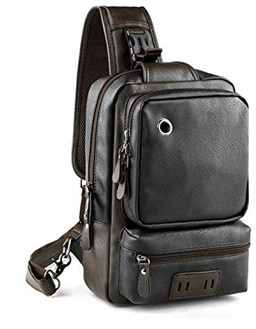Bestsent Mochila cruzada de cuero para hombre, mochila casual para iPad Pro de 11 pulgadas, Negro -, Medium