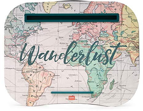 Legami - Laptop Stand, 44 x 33.5 cm, Laptop Tray, Slot Holder for Tablet, Travel Theme, Soft Cushion with Padding, Side Handle