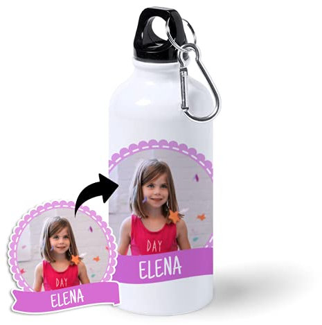 Kadoo Regalos Botella de Aluminio Personalizada Infantil con Foto, Lazo Y Bandera (600ml)