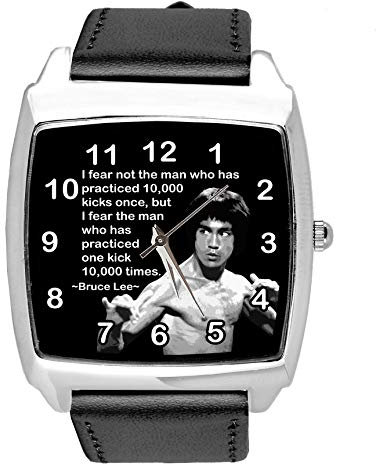 Schwarzes Lederarmband mit quadratischem Zifferblatt für Bruce LEE Fans