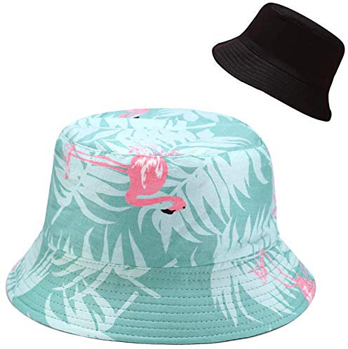 XYIYI Flamingo Grün Reversibel Fischerhüte Anglerhut Sonnenhut Für Damen Mädchen