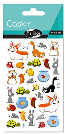 Maildor CY130C - Packung mit 1 Bogen 3D-Stickers Cooky, 7,5x12cm, 33 Stickers, ideal ab 4 Jahren, Haustiere, 1 Pack