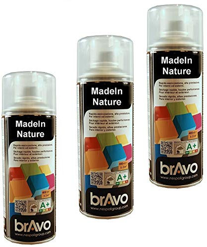 MadeInNature - Lote de 3 botes de pintura en spray incoloro, mate, satinado, brillante, interior y exterior, 400 ml
