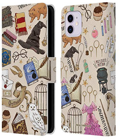 Head Case Designs Offizielle Harry Potter Hogwarts Muster Deathly Hallows XXXVII Leder Brieftaschen Handyhülle Hülle Huelle kompatibel mit Apple iPhone 11