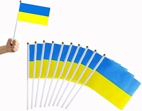 50PCS Ukraine Hand Held Flaggen 14cm x 21cm, ukrainischen nationalen Stick Flaggen Mini Stick Flaggen für Party Festival Paraden Parteien Dekor (50pcs)
