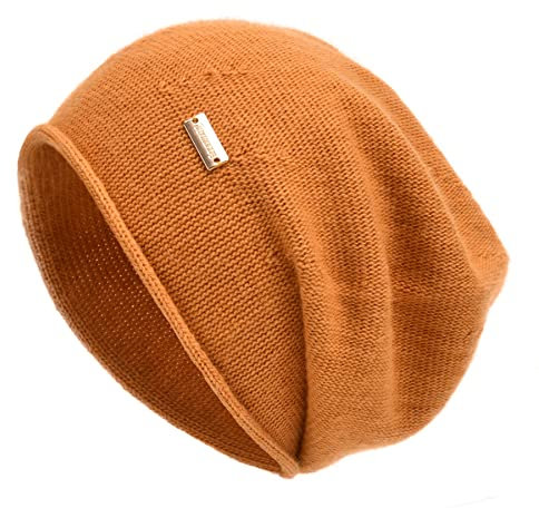 jaxmonoy Cashmere Slouchy Knit Beanie Hat for Women Winter Soft Warm Ladies Wool Strick Skull Beanies Cap, Mstard, Medium