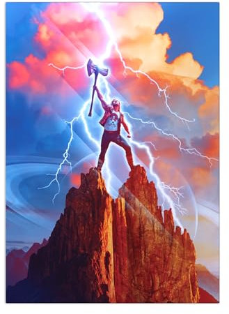 Displate Offiziell Marvel MetallPoster Magnetische Befestigung Inklusive Lizenziert Bilder Hochwertiges Poster Thor Love and Thunder - Thor love and Thunder 45 cm x 32 cm