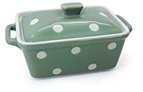 Isabelle Rose - IR5494 - Keramik Butterdose/Mini Backform - Sage/Salbeigrün mit weißen Punkten, Polka dots, S