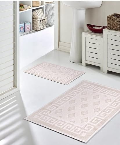 Pasha Home 2er und 1er Pack Badematte 2 Stück 40 x 60 cm Spring Beige/Badteppich aus Baumwolle/weicher Badvorleger rutschfest waschbar/moderner Badvorleger für Badezimmer, Dusche oder Küche